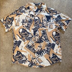 C&C California Men's Tropical Scenic Hawaiian Resort Button Down Shirt LARGE